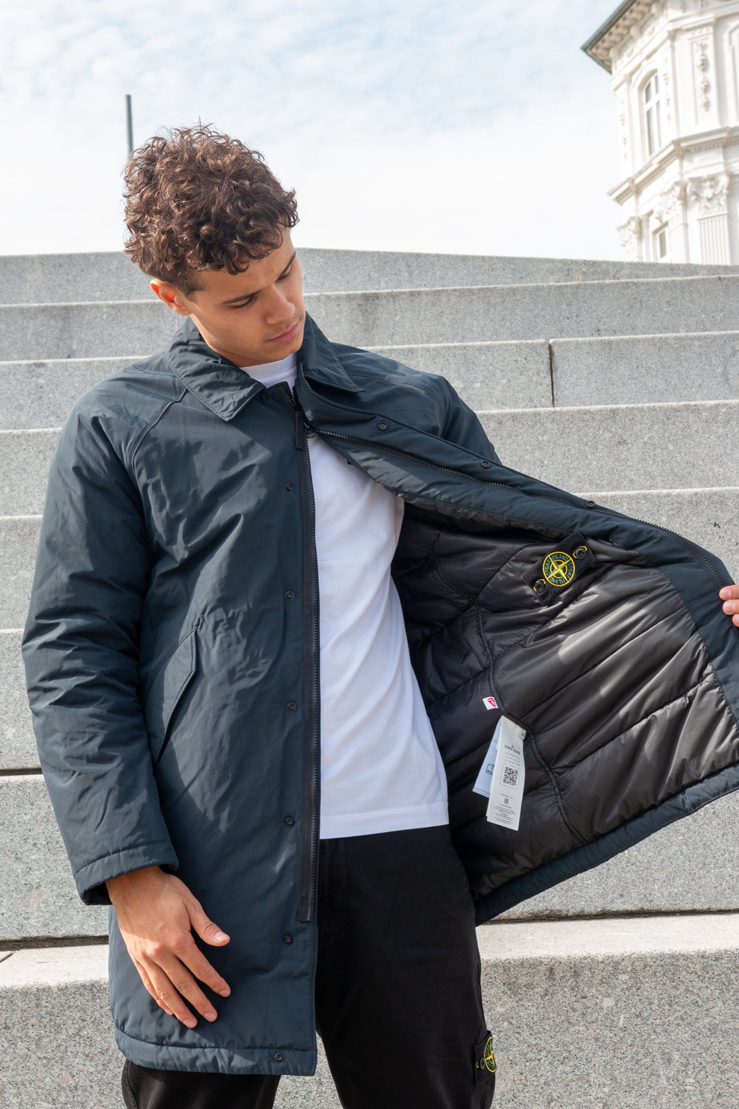 Stone Island Micro Reps Long Jacket I Navy