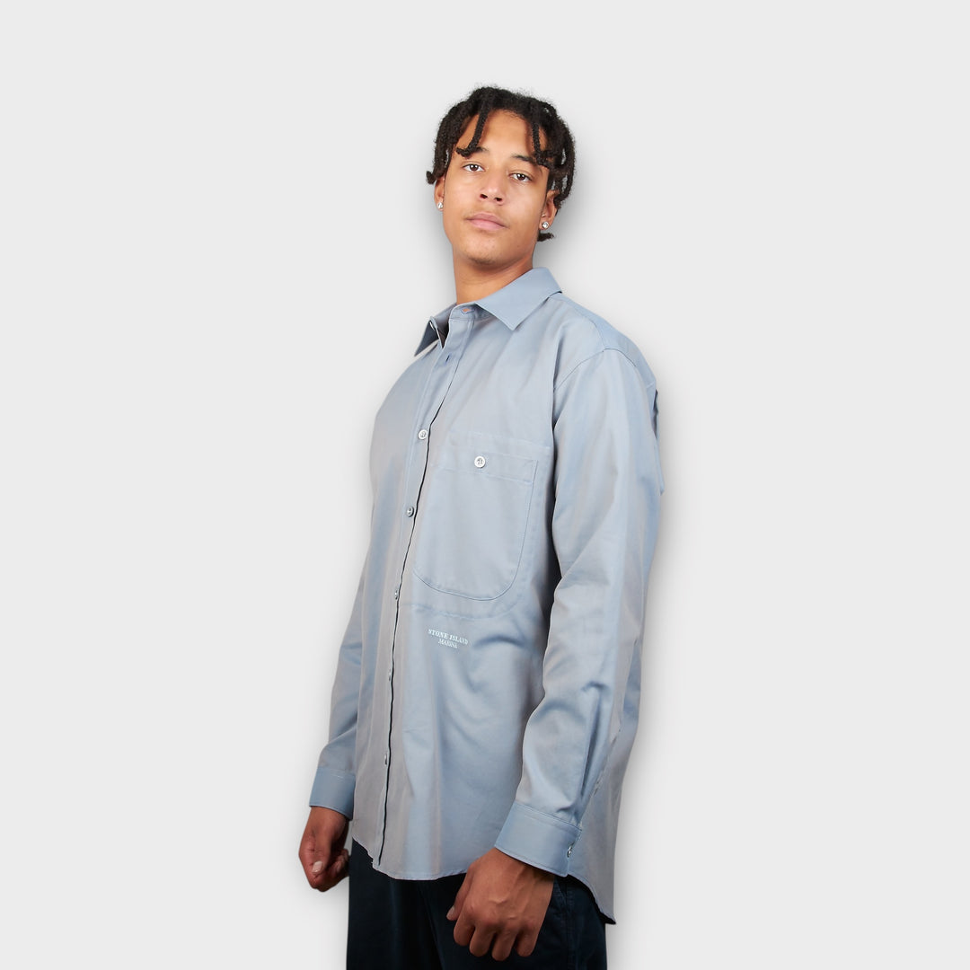 Stone Island Oxford Skjorte I Grå Blå
