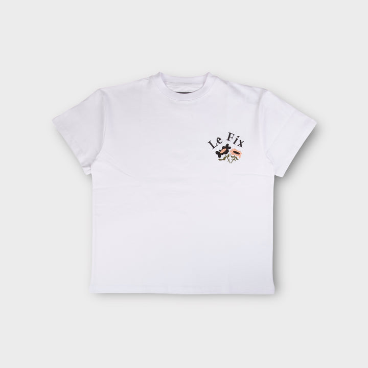 Le Fix Flower Emb Box T-Shirt In White