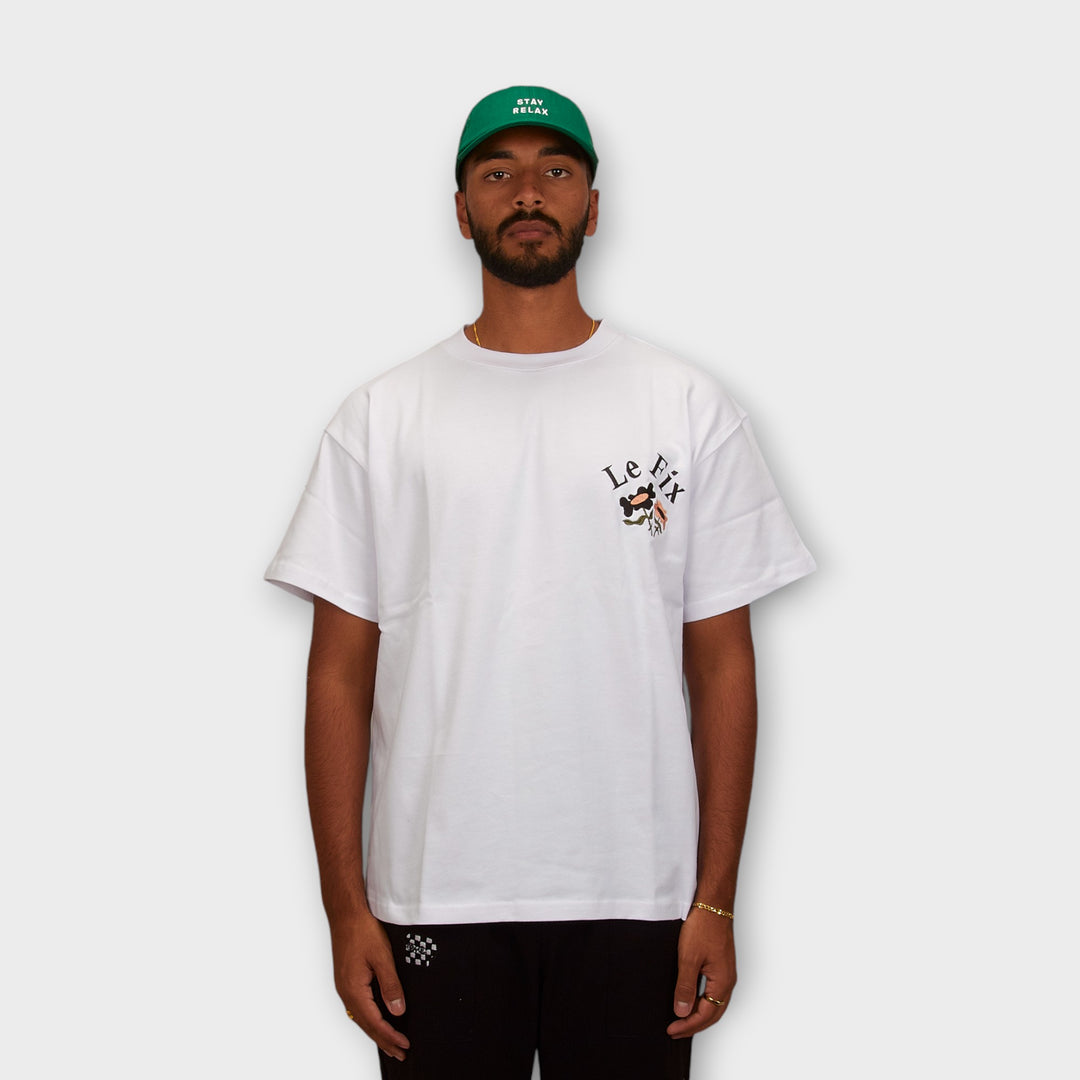 Le Fix Flower Emb Box T-Shirt In White