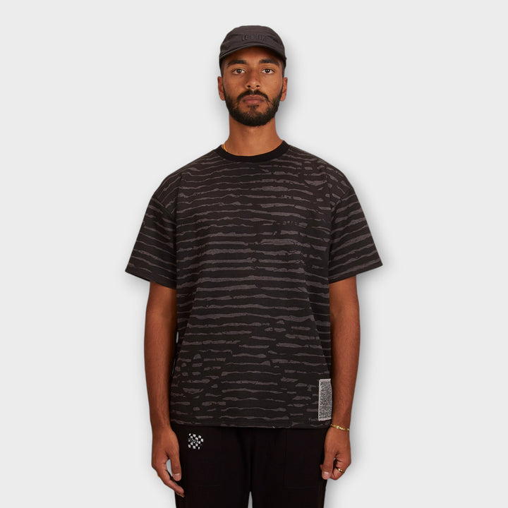 Le Fix K-Stripe Box T-Shirt In Grey/Black