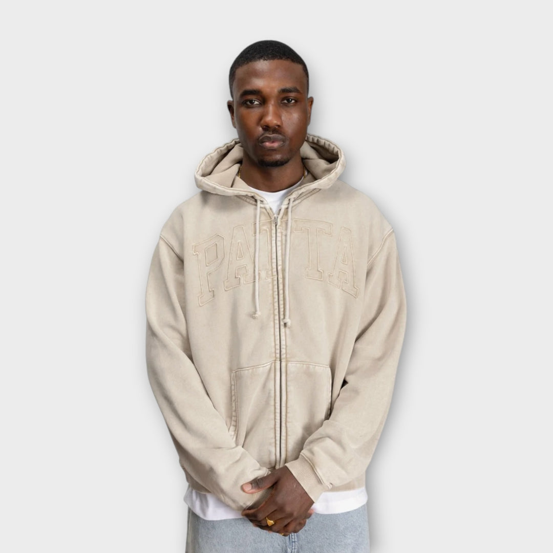 Patta Loopback Logo Zip Hooded Sweater I Cream
