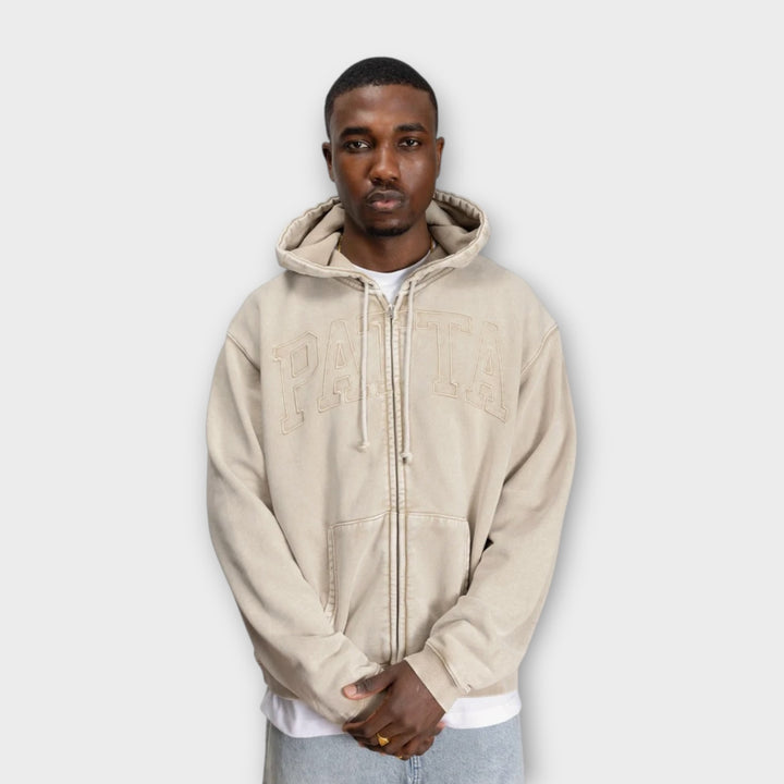 Patta Loopback Logo Zip Hooded Sweater I Cream