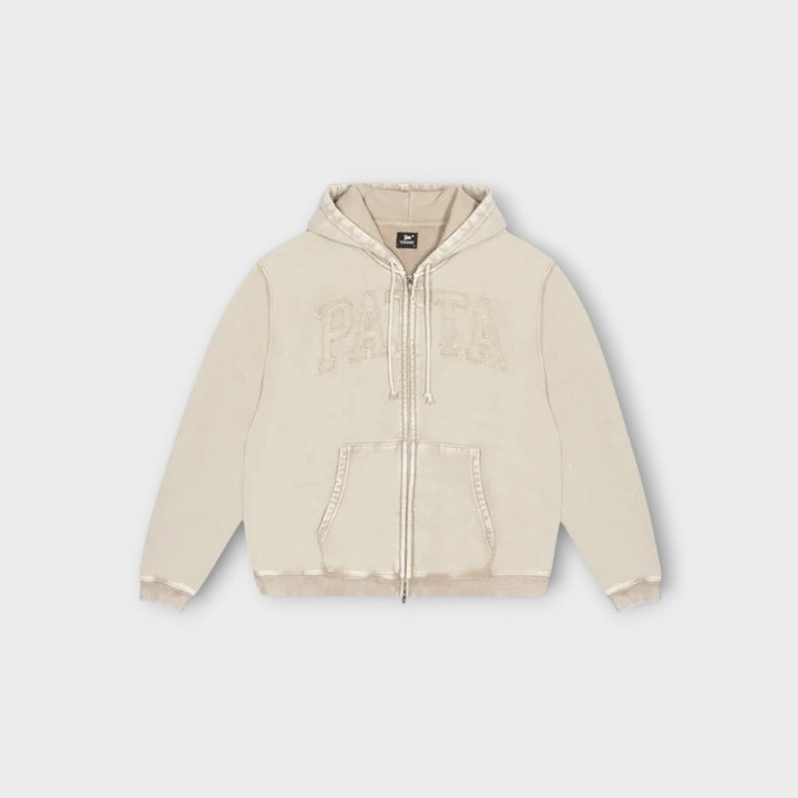 Patta Loopback Logo Zip Hooded Sweater I Cream