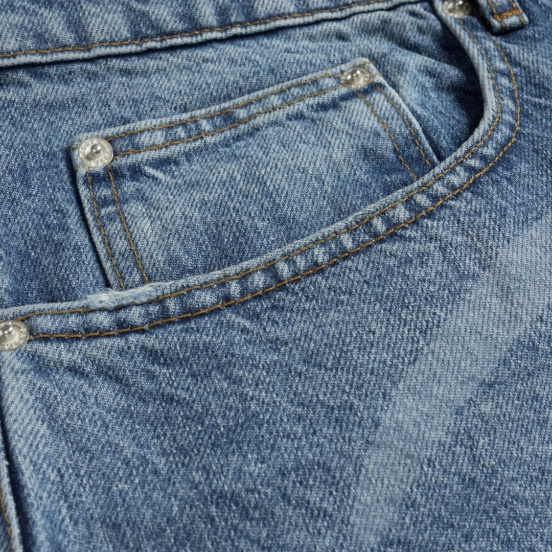 Patta Laser Print Whiskers Denim Pants I Lyse Blå