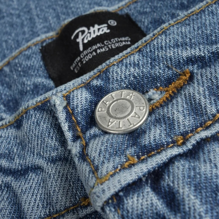 Patta Laser Print Whiskers Denim Pants I Lyse Blå