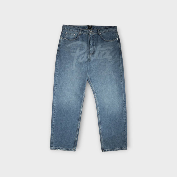 Patta Laser Print Whiskers Denim Pants I Lyse Blå