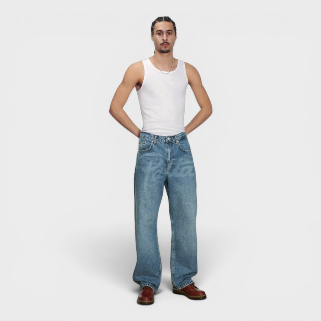 Patta Laser Print Whiskers Denim Pants I Lyse Blå
