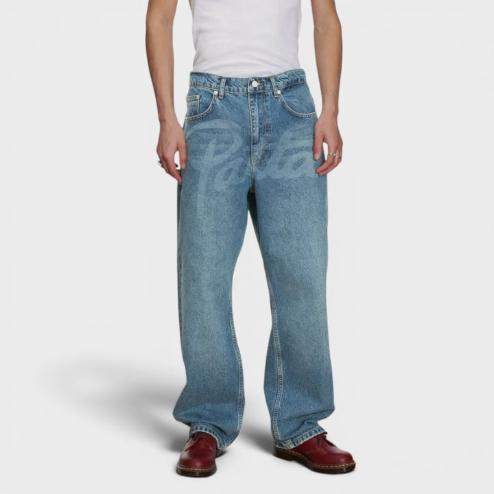 Patta Laser Print Whiskers Denim Pants I Lyse Blå