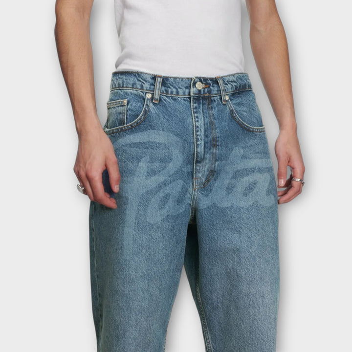 Patta Laser Print Whiskers Denim Pants I Lyse Blå