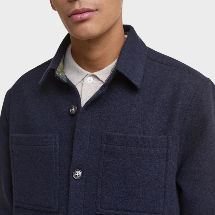 Barbour Marlow Tailored Wool Blend Overshirt In Navy