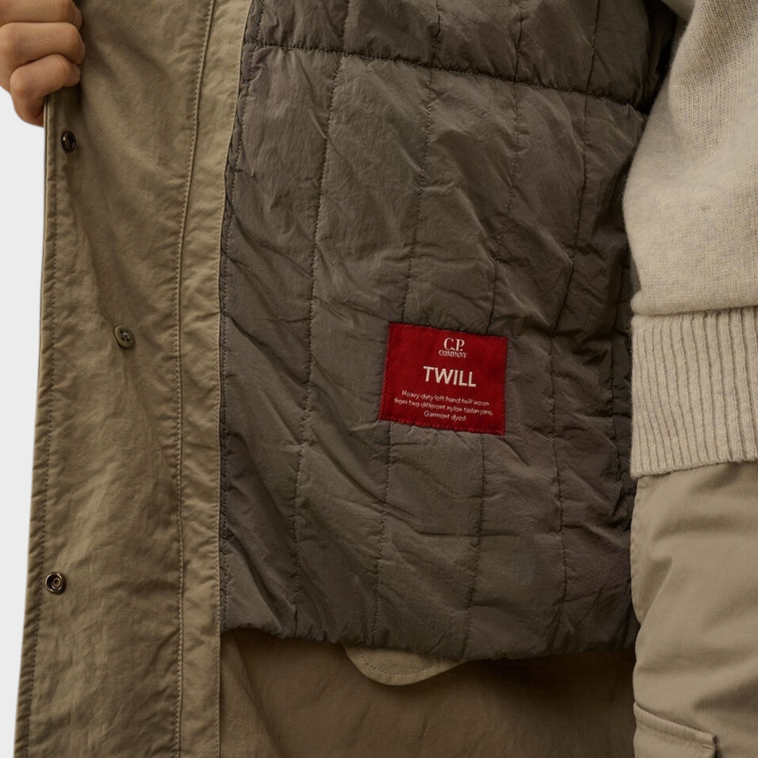 CP Company Twill Fishtail Padded Coat In Fallen Rock/Grey
