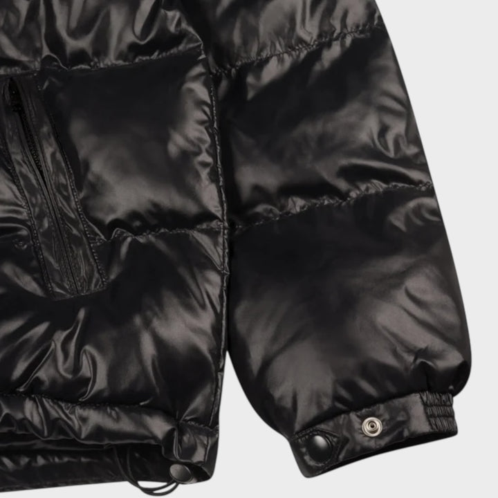 Patta Quilted Script Logo Puffer Jacket In Black