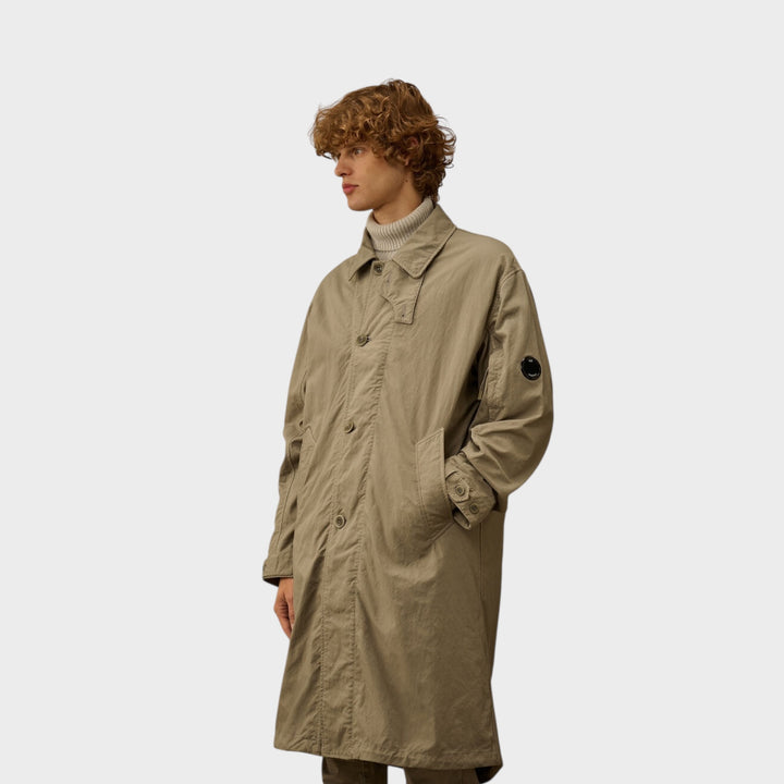 CP Company Twill Fishtail Padded Coat In Fallen Rock/Grey