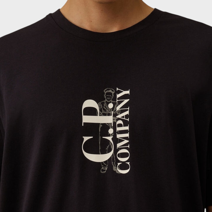 CP Company 30/1 Jersey Short Sleeve Logo T-Shirt In Navy