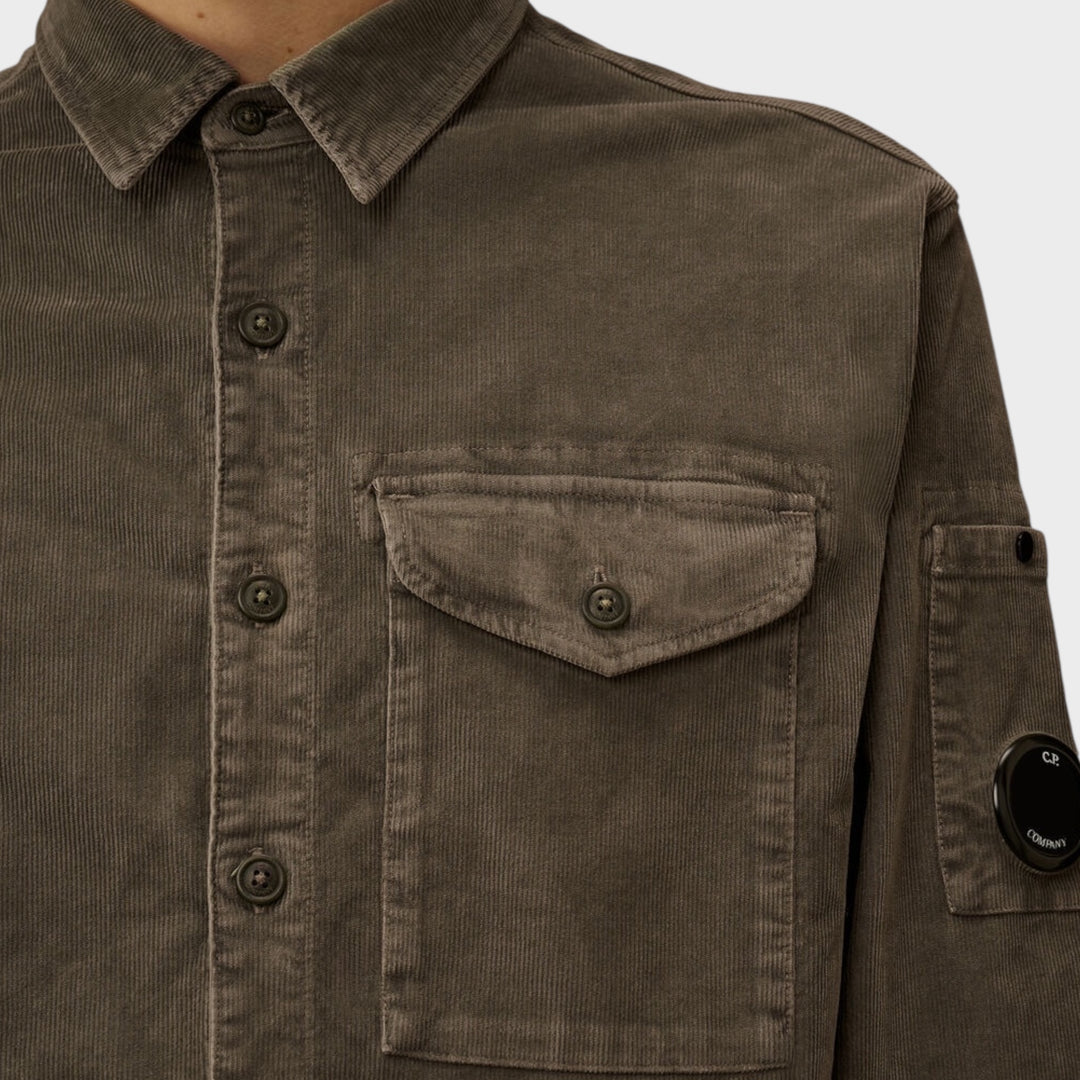 CP Company Corduroy Lens Longsleeve Button Shirt In Grey