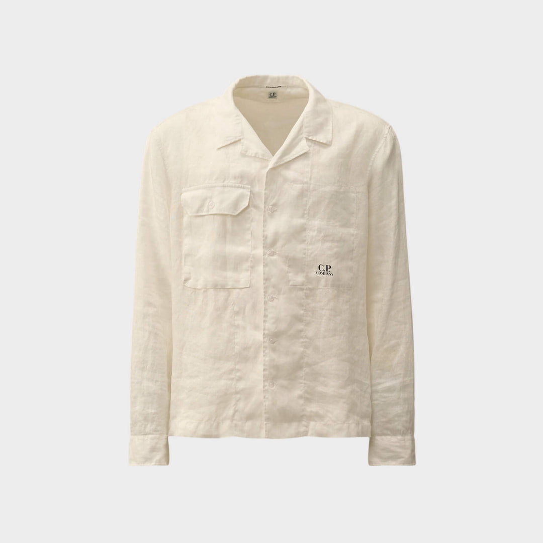 CP Company Long Sleeve Linen Shirt In 103 Gauze White –