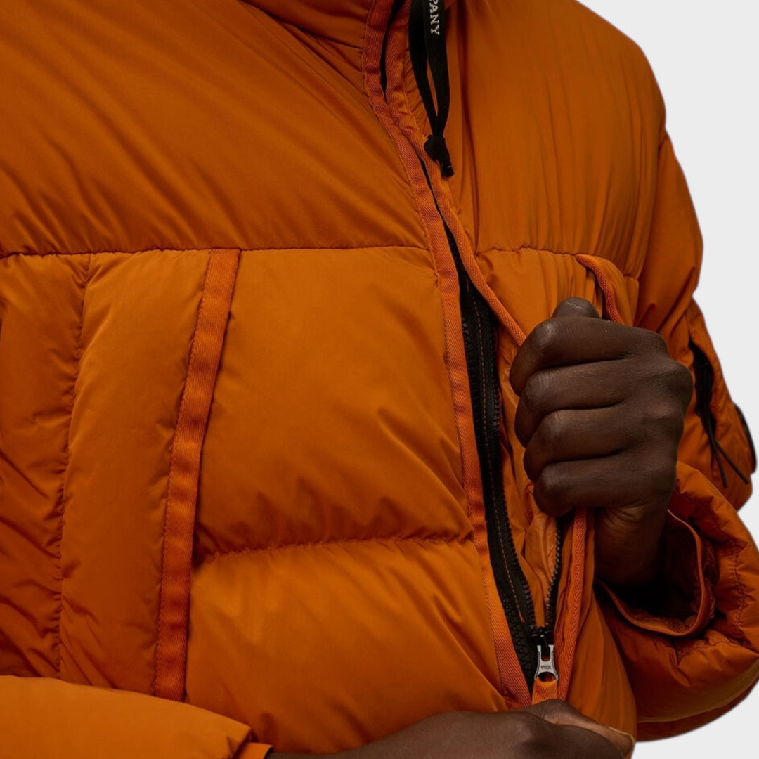 CP Company Nycra-R Hooded Down Jacket In Russet Orange