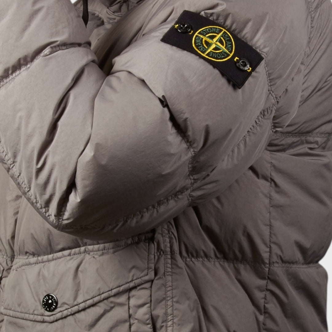 Stone Island Garment Crinkle Reps Down Hooded Jacket In Grey