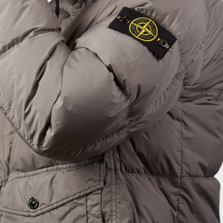 Stone Island Garment Crinkle Reps Down Hooded Jacket In Grey