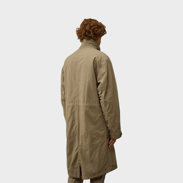 CP Company Twill Fishtail Padded Coat In Fallen Rock/Grey