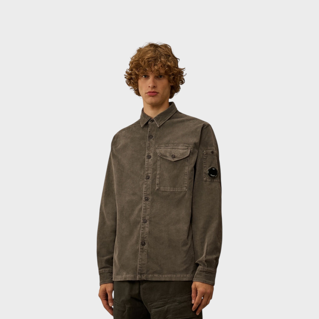 CP Company Corduroy Lens Longsleeve Button Shirt In Grey