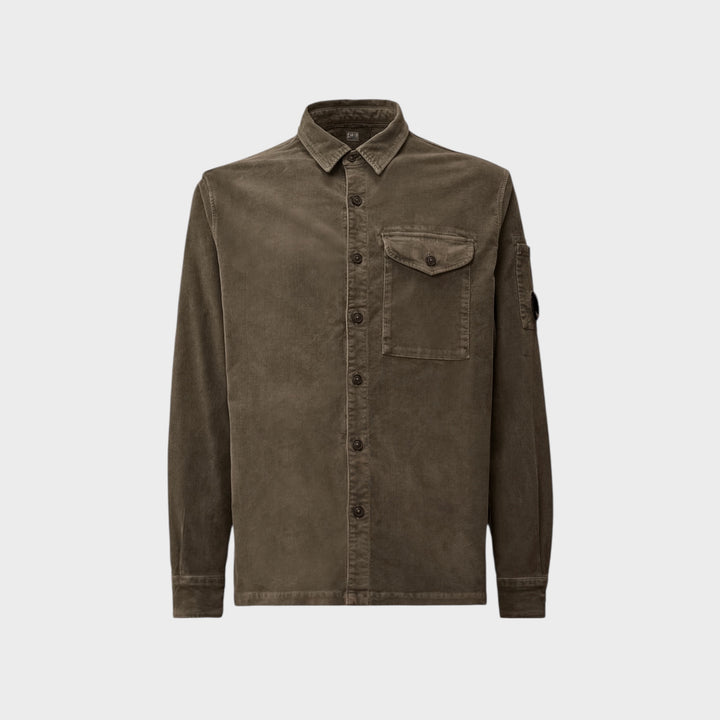 CP Company Corduroy Lens Longsleeve Button Shirt In Grey