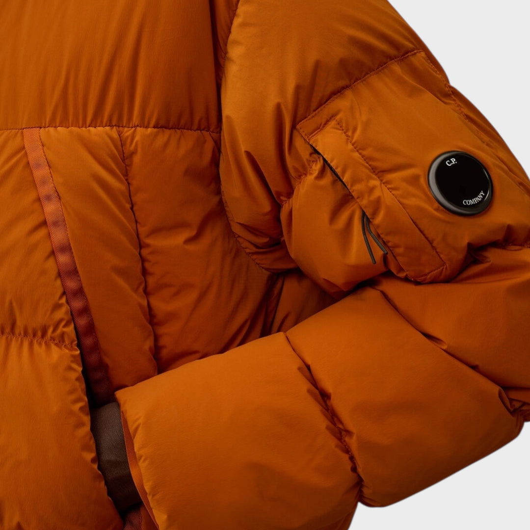 CP Company Nycra-R Hooded Down Jacket In Russet Orange