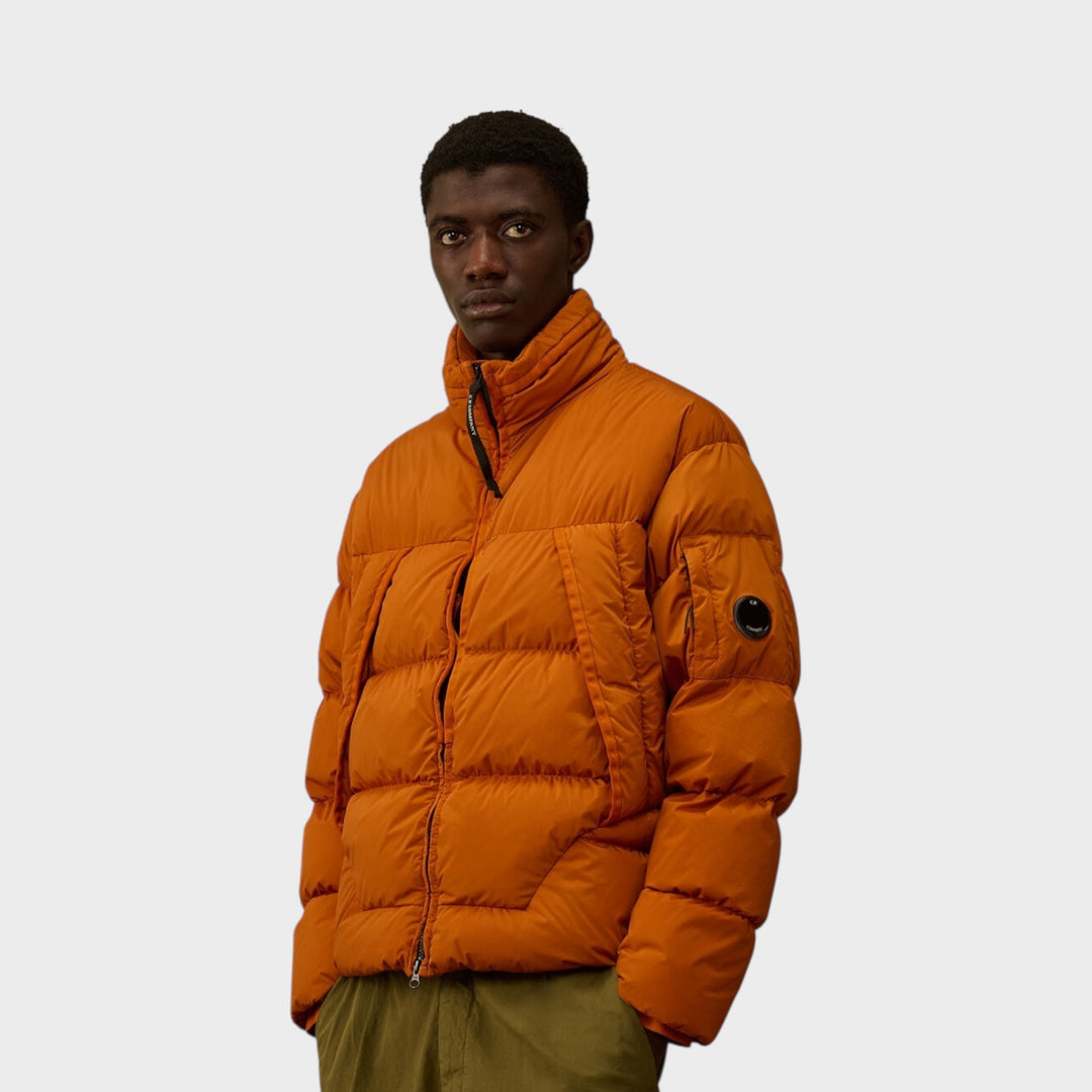 CP Company Nycra-R Hooded Down Jacket In Russet Orange