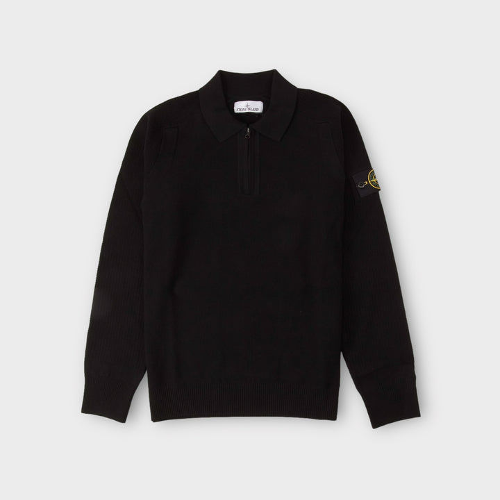 Stone Island 558A4 Zip Polo Knit In Black