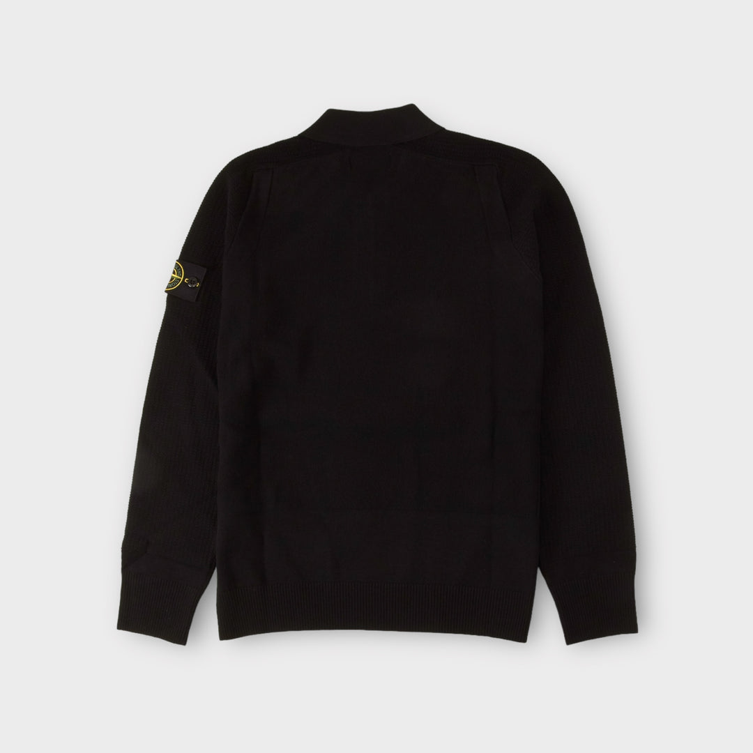 Stone Island 558A4 Zip Polo Knit In Black