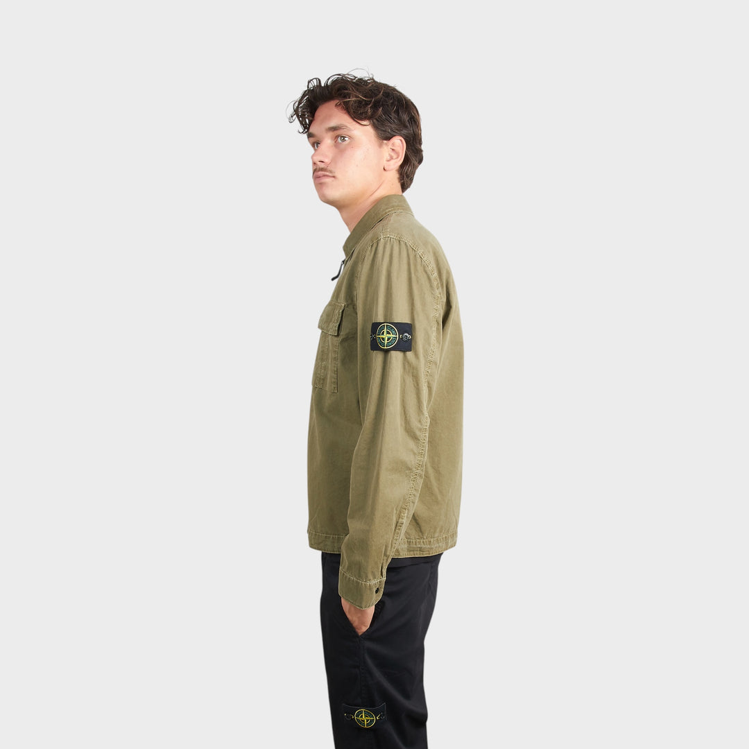 Stone Island Brushed Organic Cotton Canvas Overshirt In Olive