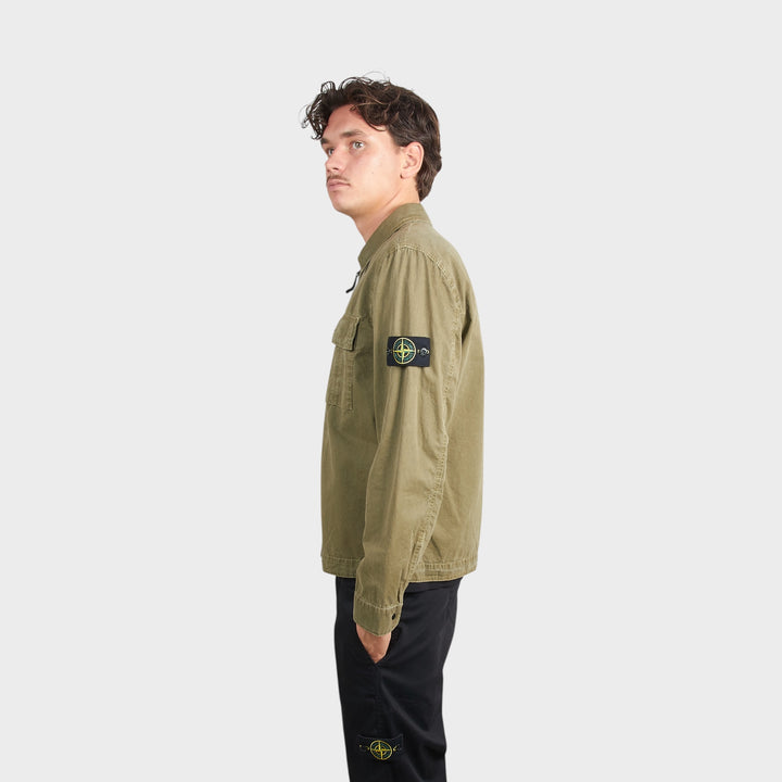 Stone Island Brushed Organic Cotton Canvas Overshirt In Olive