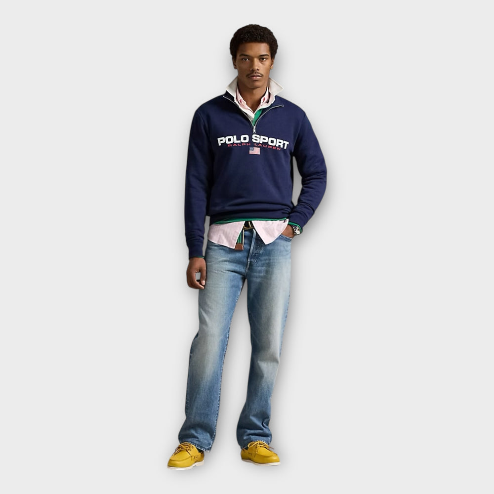 polo sport fleece i navy med quarter zip og sporty design