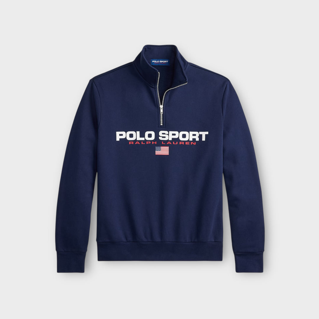 navy fleece q zip fra ralph lauren polo sport med afslappet pasform set forfra