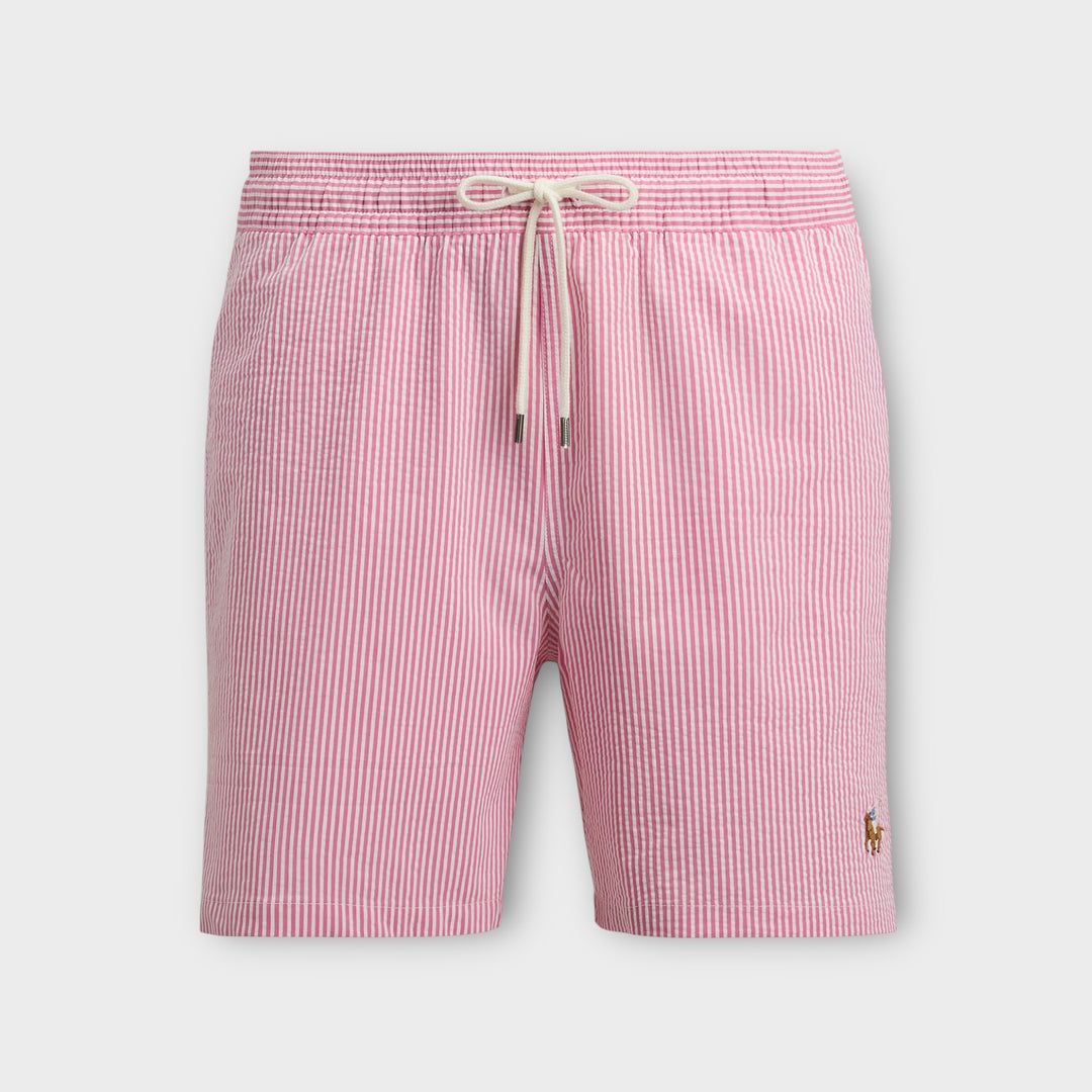 pink stribede badebukser fra ralph lauren med kort længde set forfra