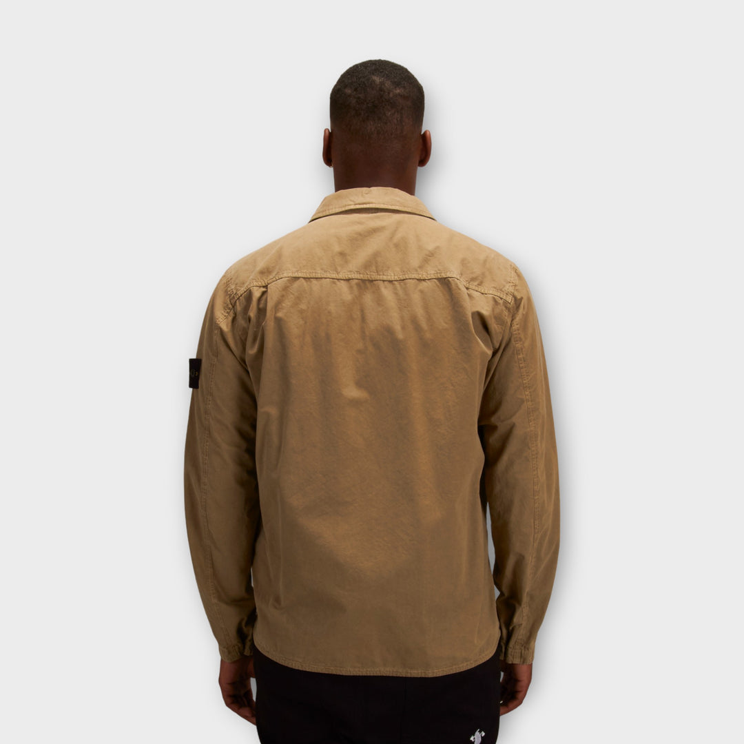 Stone Island 5103wn Cotton Zip Overshirt I Khaki