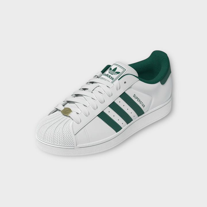 Adidas Superstar II hvid/grøn med ikonisk gummitå.