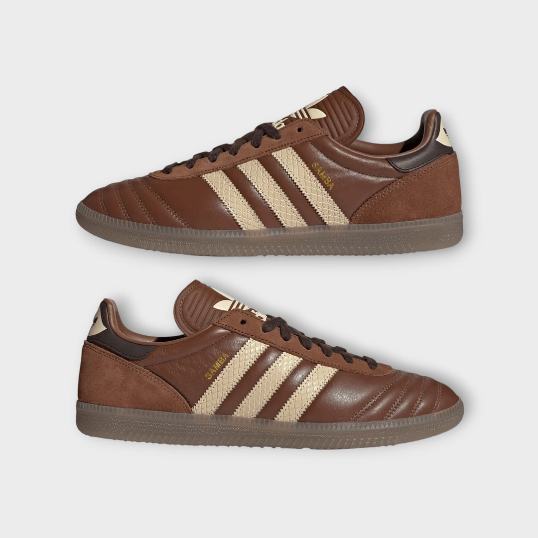 Brun og sandfarvet Adidas Samba JP sneaker i ruskind.