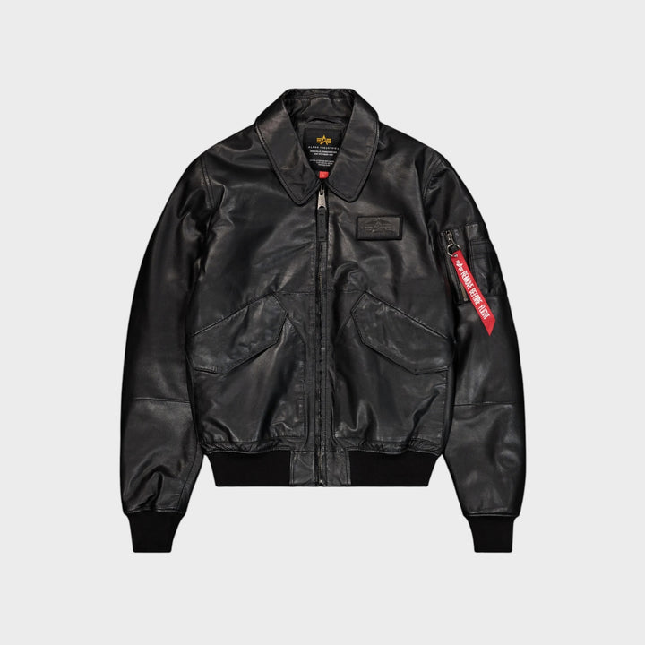 Alpha Industries CWU-45/P Leather Bomber Jacket i Black