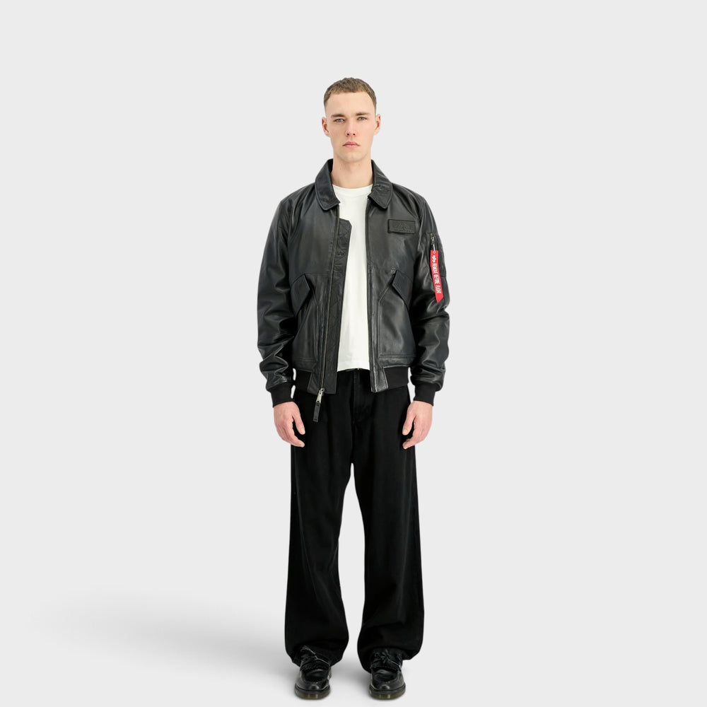Alpha Industries sort bomberjakke i 100% ægte læder
