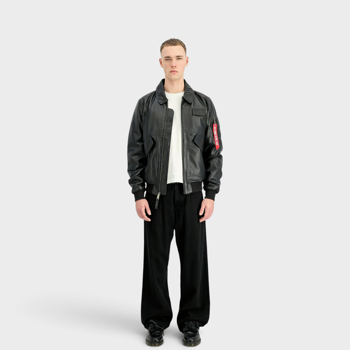 Alpha Industries sort bomberjakke i 100% ægte læder