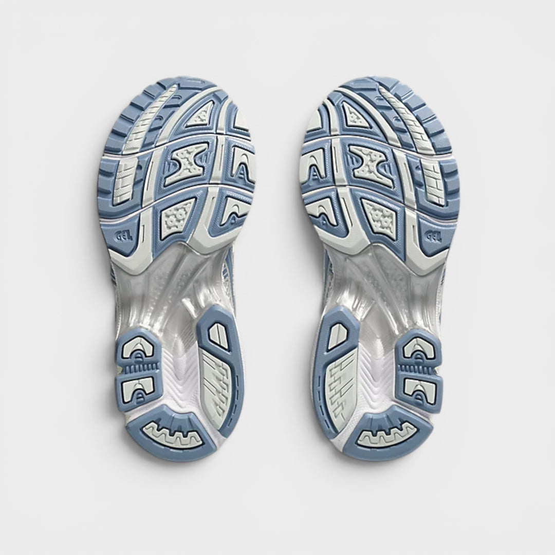 Detaljebillede af Asics GEL-KAYANO 14 i White/Light Navy.