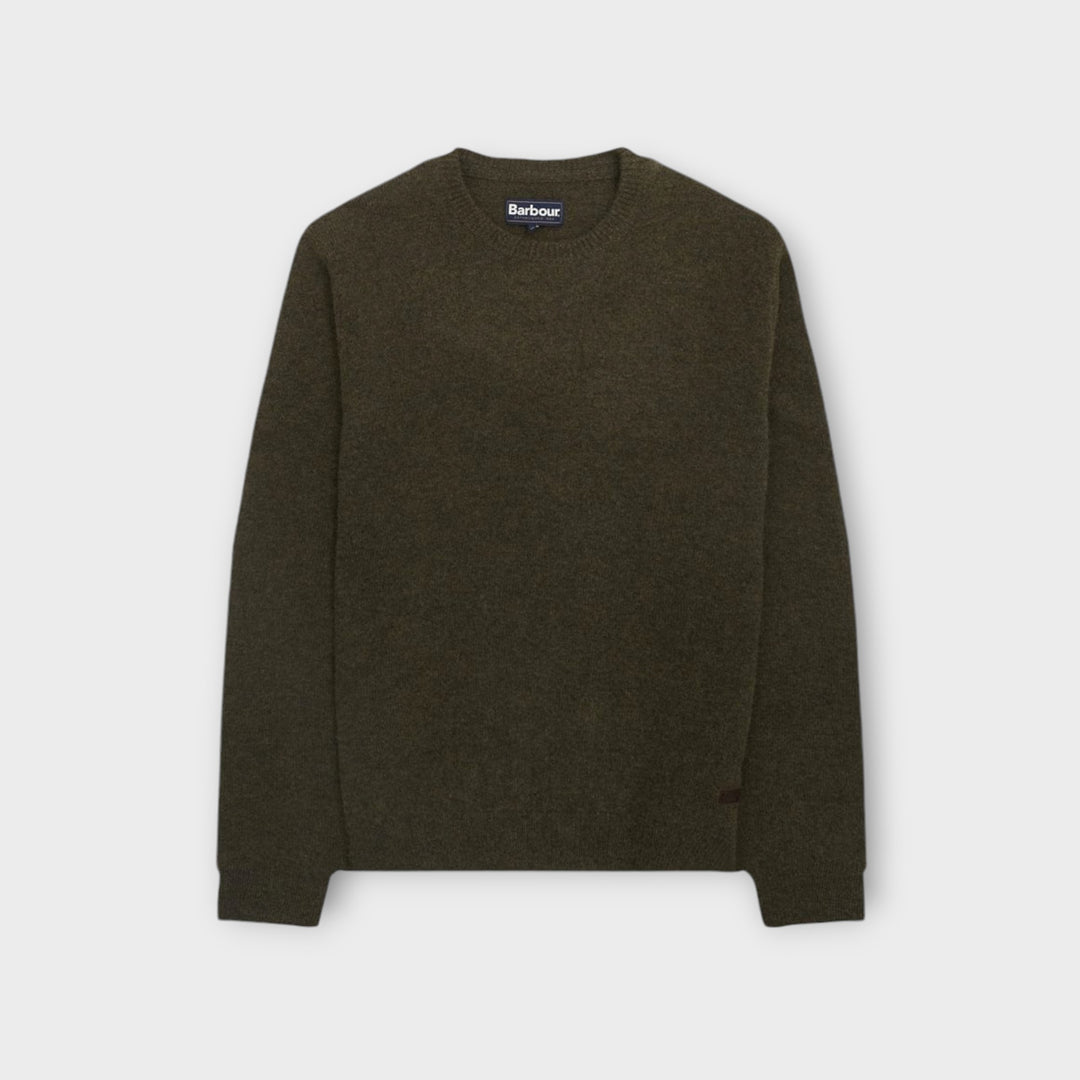 Barbour Patch Strik i Grøn set forfra med klassisk crewneck