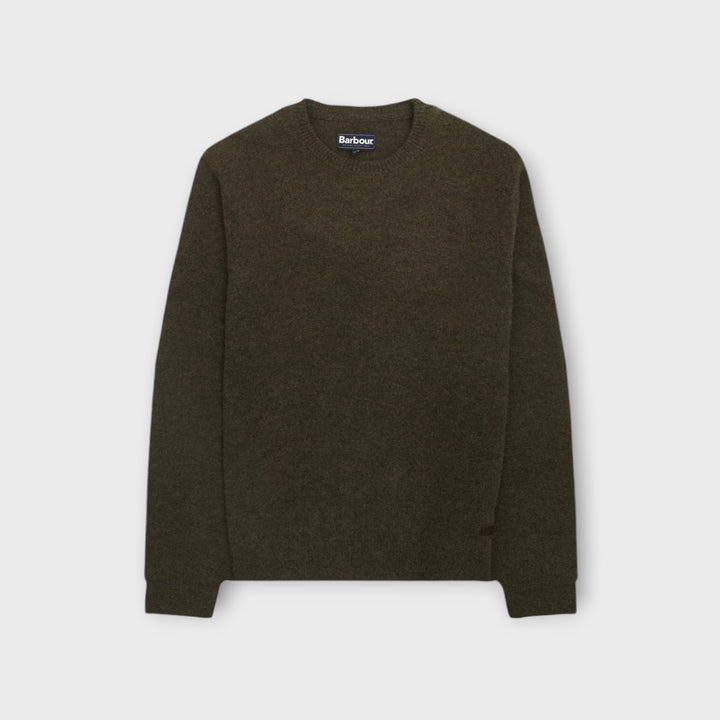 Barbour Patch Strik i Grøn set forfra med klassisk crewneck
