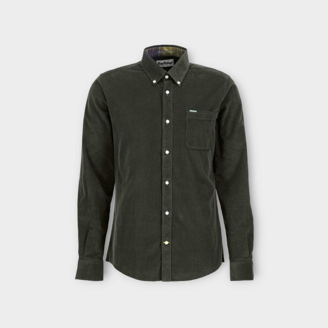 Barbour Ramsey Tailored Corduroy Skjorte i Grøn set forfra