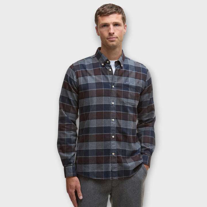 Ternet Barbour Valley skjorte i mørkebrun bomuld
