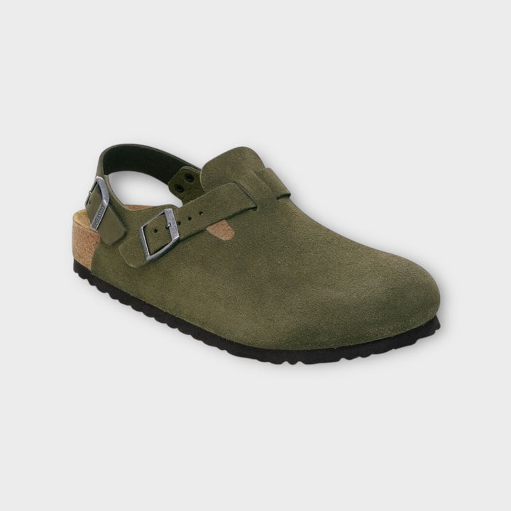 Birkenstock Tokio II Suede clog i ruskind i farven Thyme