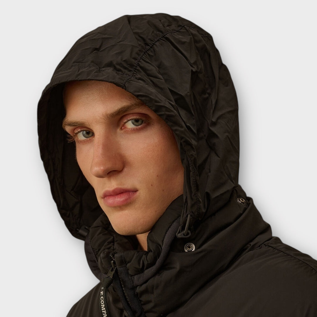 C. P. Company Nycra-R Hooded Down Jakke i Sort