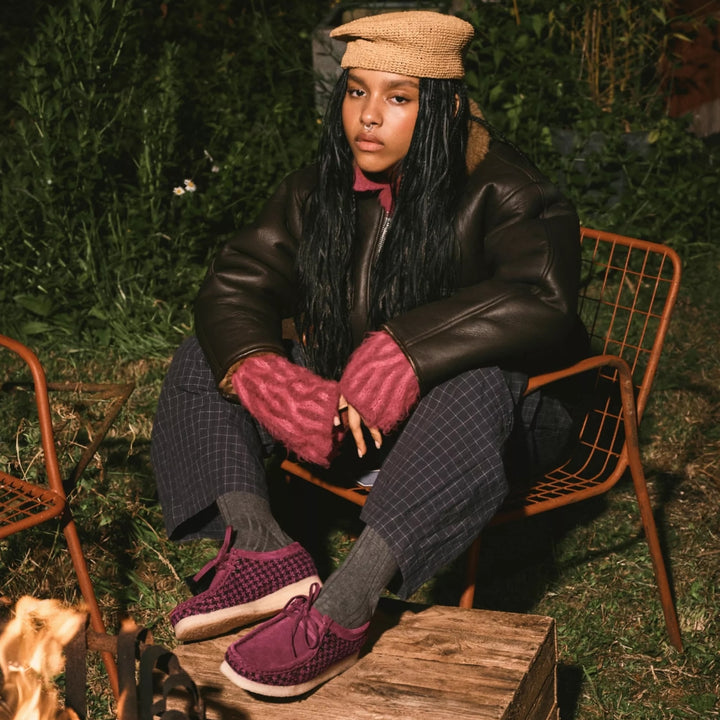 Clarks Wallabee i lilla med ruskind og pebble crepe sål dame herre unisex